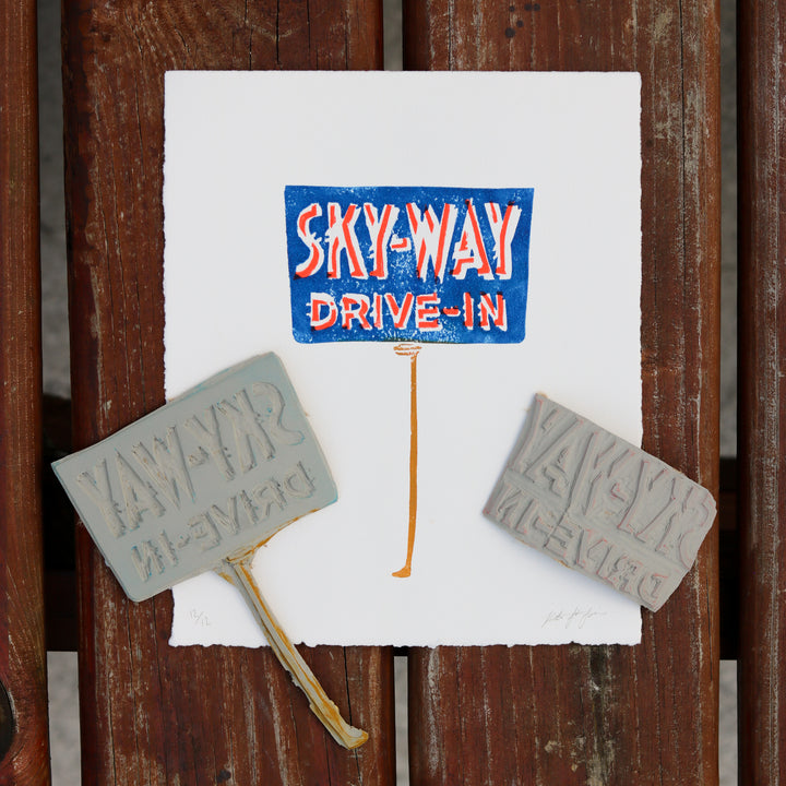 Skyway Drive-In Block Print